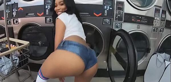  Laundromat quickie with curvy black stranger